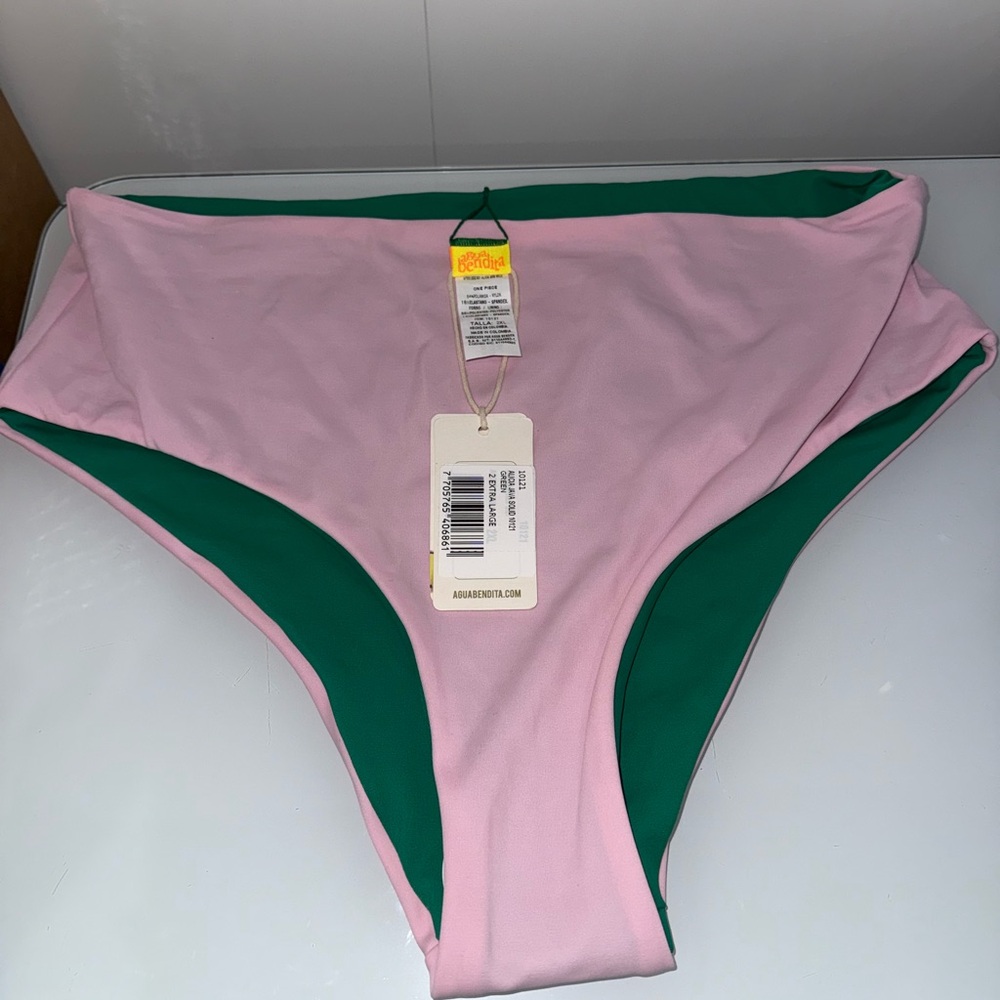 NWT Agua Bendita Reversible Bikini Bottoms Pink / Green Alicia